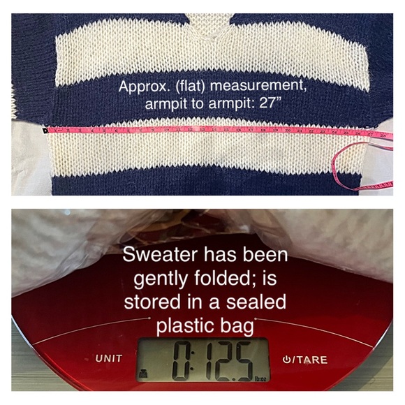 NWT VERO MODA ERIN STRIPED V-NECK CHUNKY KNIT COZY SWEATER XL Navy Cream - Picture 10 of 12